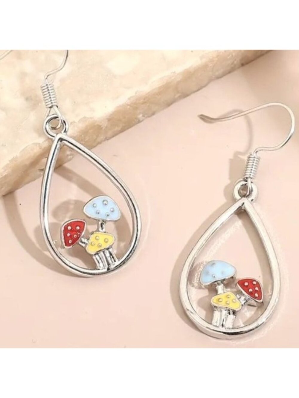 Mushroom Earrings Enamel Dangle Boho Core Tear Drop Wonderland Trippy Trendy Fun